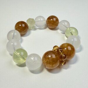 Soft Tone Large Bead Milky Quartz & Honey Quartz Bracelet (15-17mm)